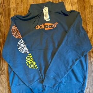 Adidas Originals Hypersport Sweatshirt Blue Hoodie with Orange, New